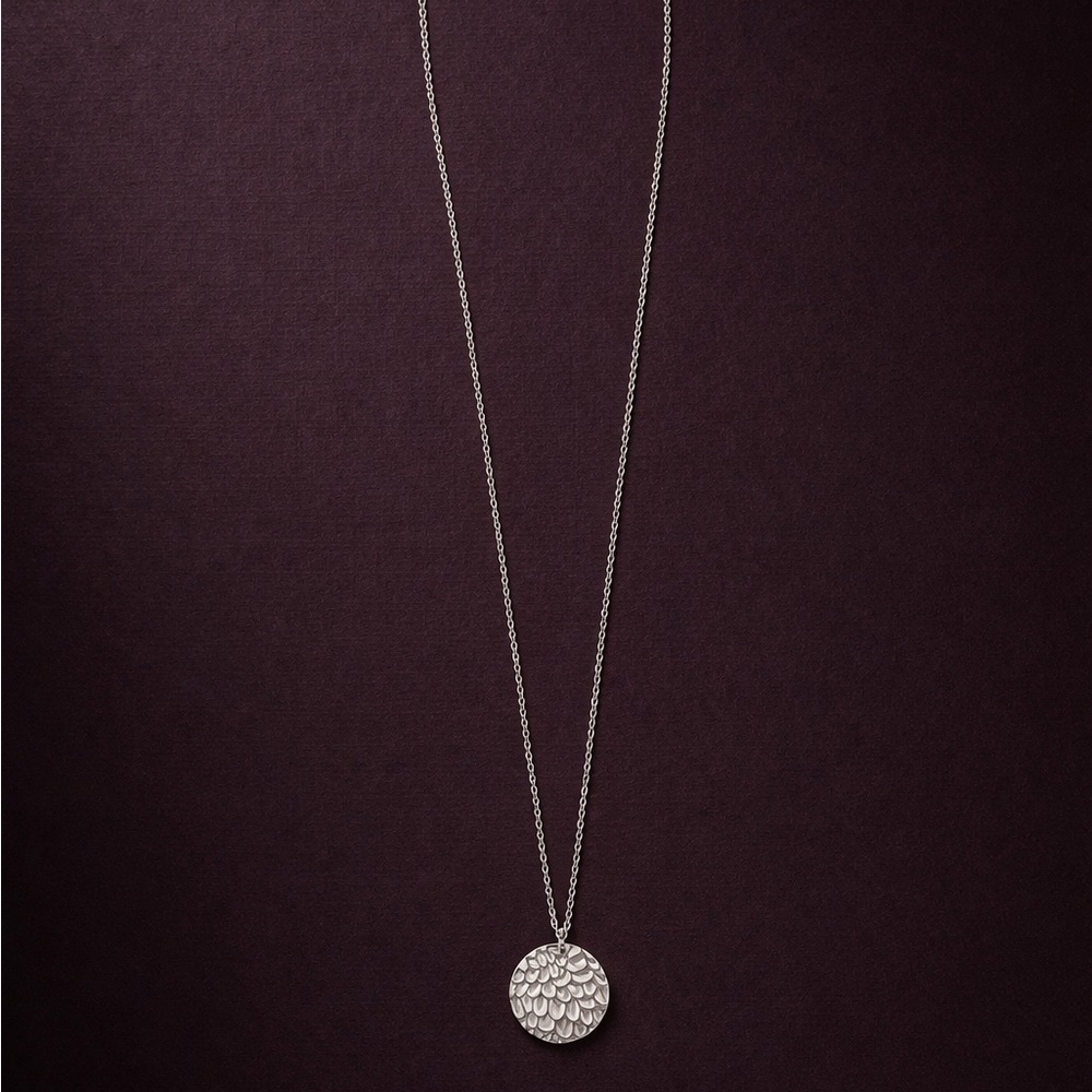Silver Textured Disc Pendant Necklace - Women Jewelry